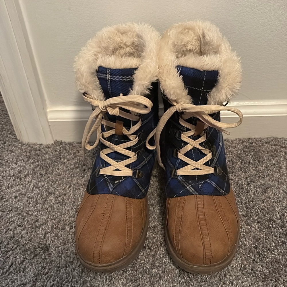 Women's Blue and Brown Winter Boots